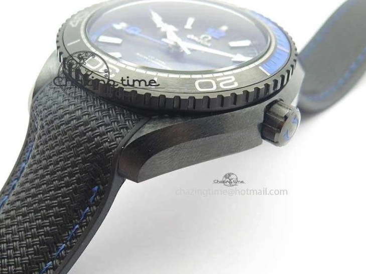 0428 Unique Planet Ocean 45mm Real Ceramic Blue BP-Maker Best Edition Black Dial On Nylon Rubber Strap A 8184